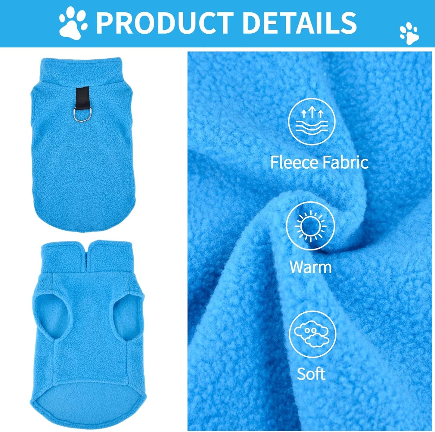 Set of 3 Dog Sweater with Leash Ring Fleece Pet Puppy Vest Winter Fall Clothes for Small Dog Boy Male Chihuahua Yorkies, (X-Small, Blue+Brown+Grey)
