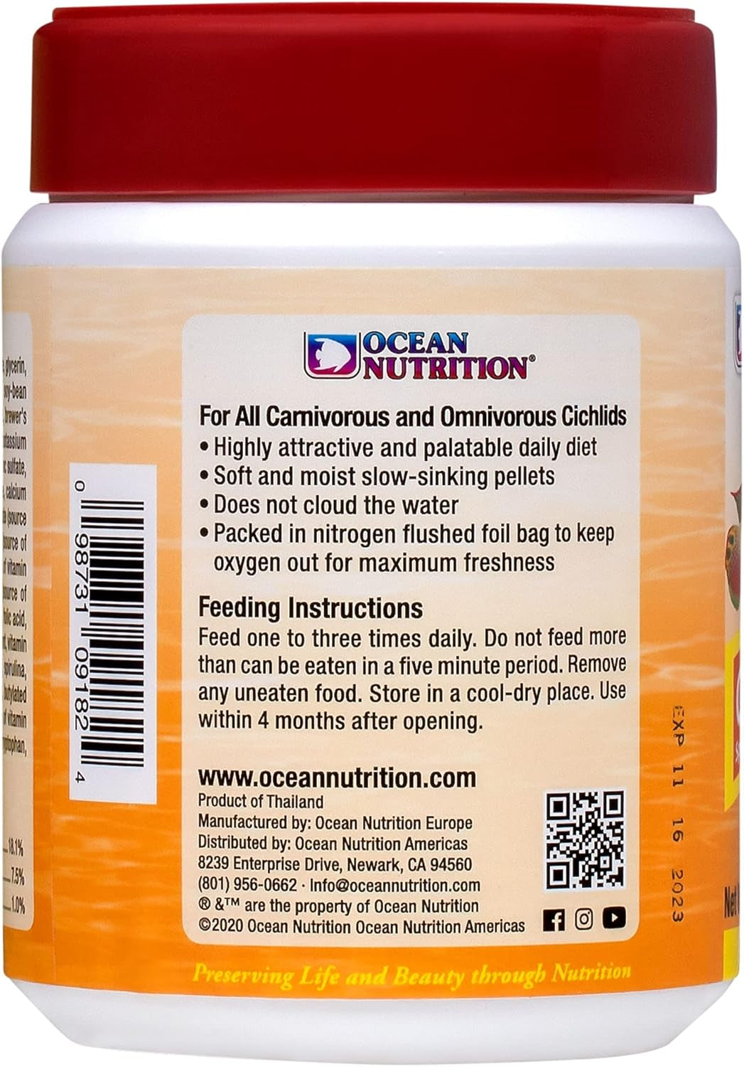 Fish Food Cichlid Pellets, High Protein (41%) Soft Moist Sinking Pellets for Omnivorous Predatory Cichlids - Enhances Color & Growth, 7 Oz (200 G), Small Pellet