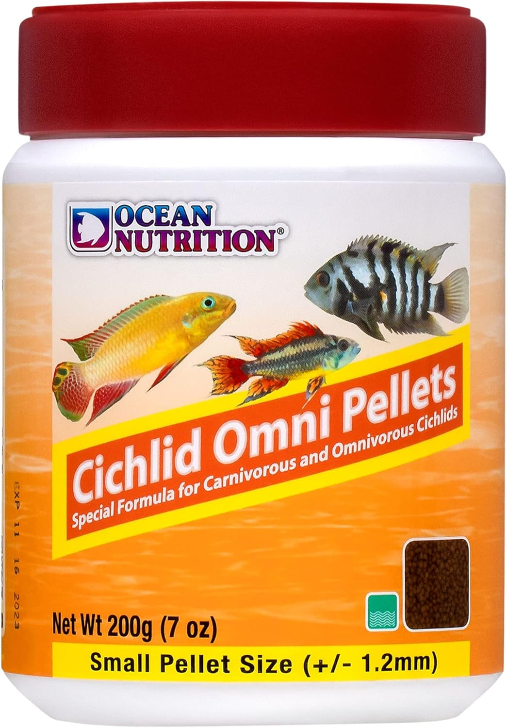 Fish Food Cichlid Pellets, High Protein (41%) Soft Moist Sinking Pellets for Omnivorous Predatory Cichlids - Enhances Color & Growth, 7 Oz (200 G), Small Pellet