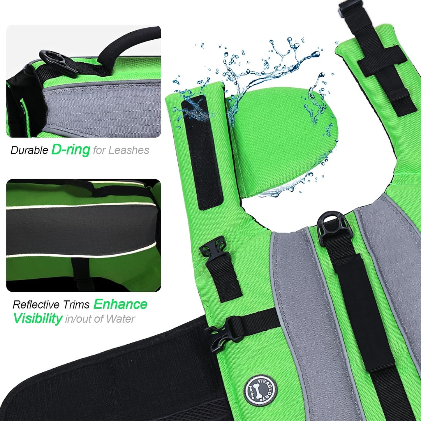 Front Float Dog Life Vest, Dog Life Jacket for Swimming & Boating, Swimming Vest with Chin Float & Handle, Ripstop & Buoyancy for Puppy Doggy, S, Bright Green