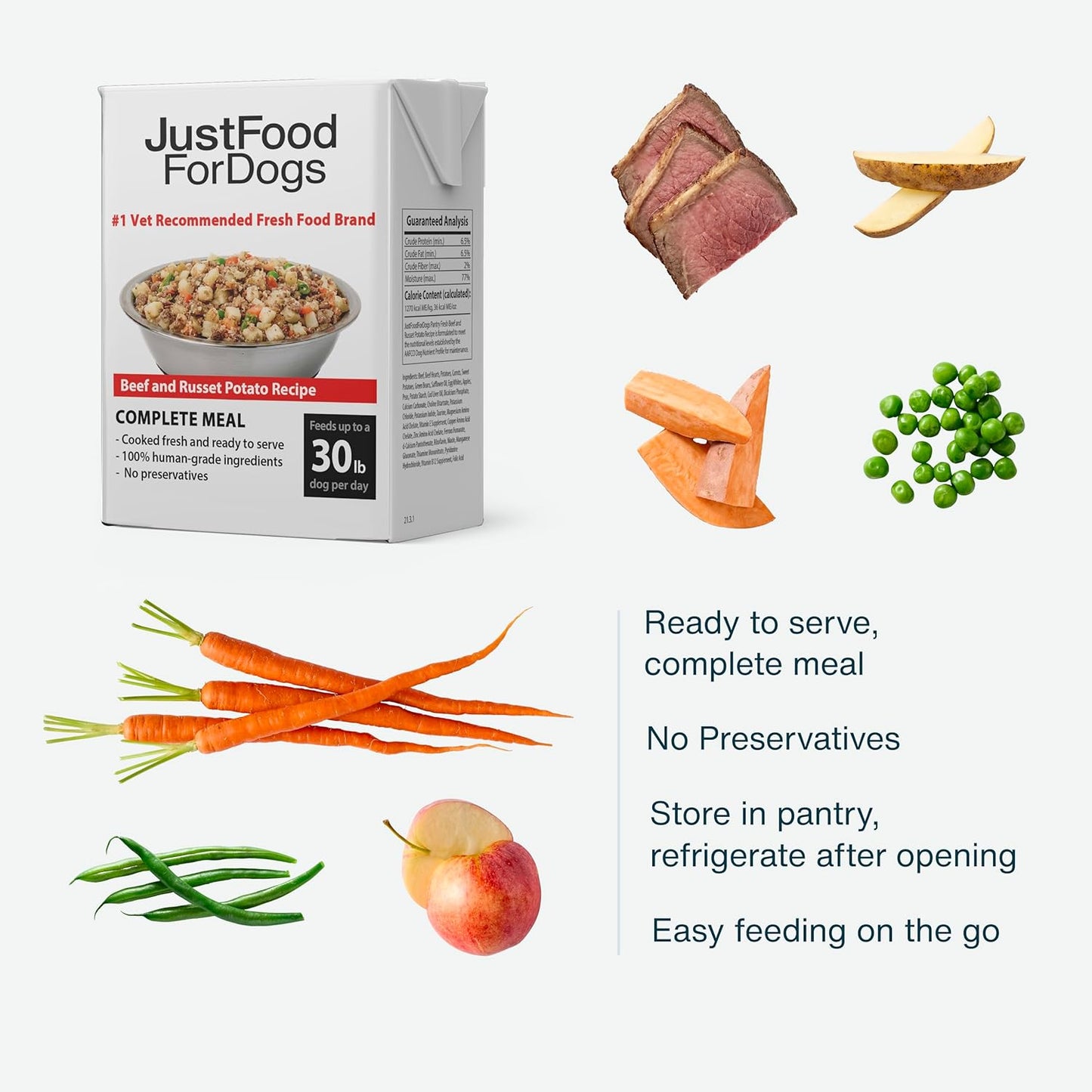 Pantry Fresh Wet Dog Food, Complete Meal or Dog Food Topper, Beef & Russet Potato Human Grade Dog Food Recipe - 12.5 Oz (Pack of 6)