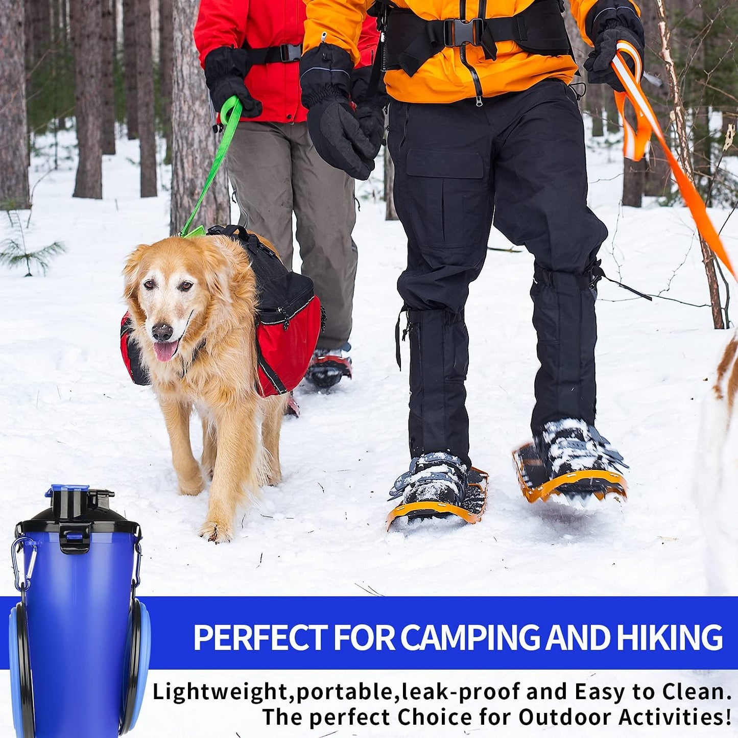 Dog Portable Bottle with Collapsible Bowls 2-In-1 Dog Water Dispenser and Food Container with 2 Bowls for Pets Walking and Traveling (2-In-1, Blue)