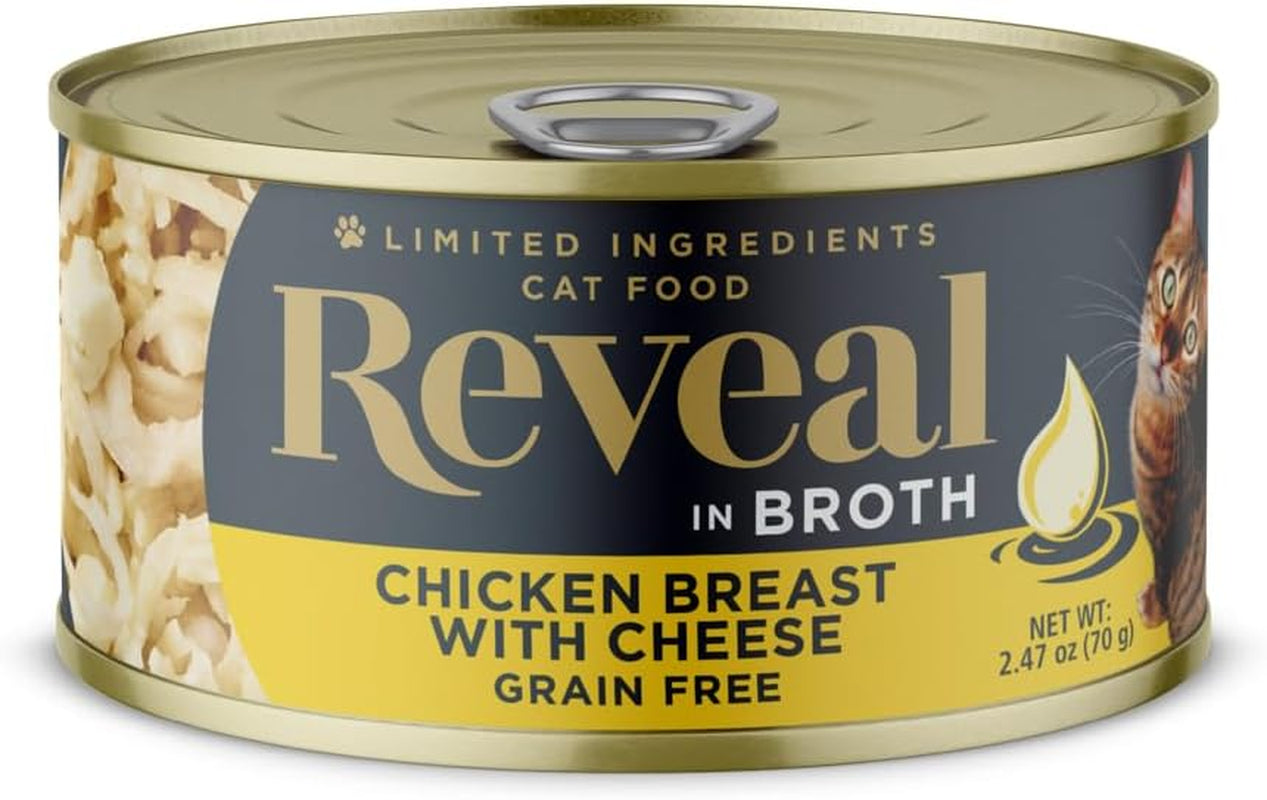 Natural Wet Cat Food, 24 Count, Grain Free, Limited Ingredient Canned Food for Cats, Chicken Breast with Cheese in Broth, 2.47 Oz Cans