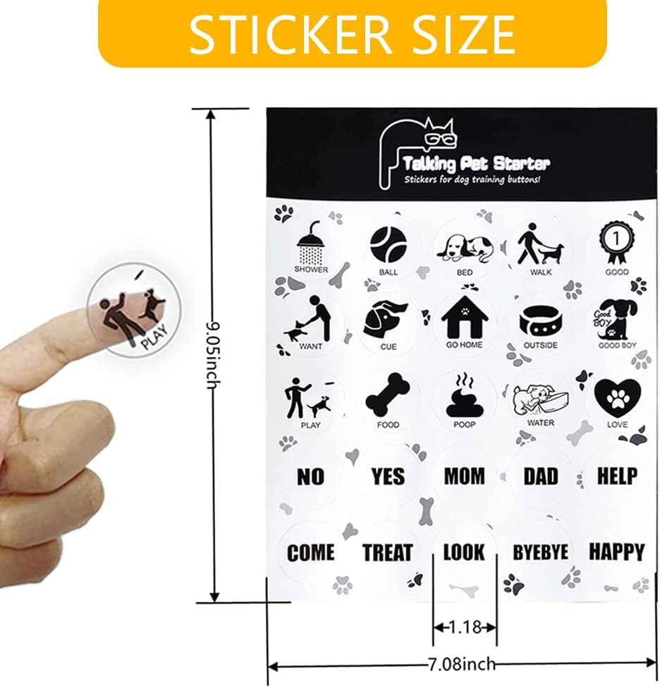 Set of 4 Dog Buttons, Dog Buttons for Communication, Dog Speaking Buttons, Recordable Buttons, Dog Touch Buttons, 25 Training Stickers, Teach Your Dog to Talk!