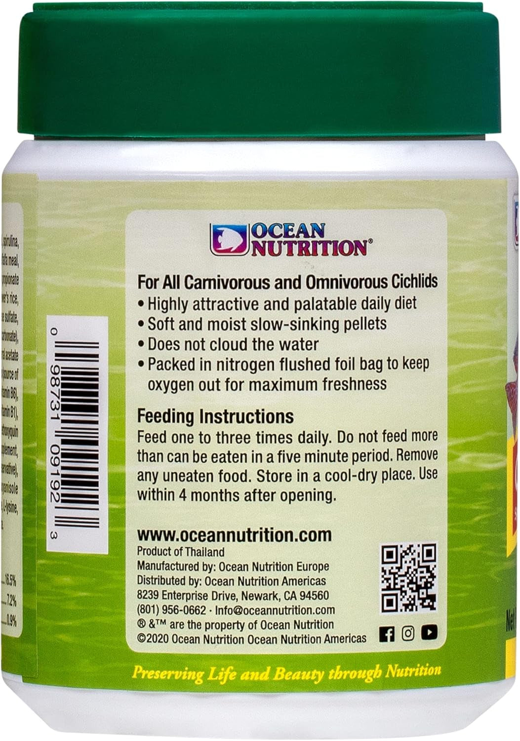 Fish Food Cichlid Pellets, High Protein (40%) Soft Moist Sinking Pellets for Omnivorous Predatory Fish - Enhances Color & Growth, 7 Oz (200G), Small Pellet