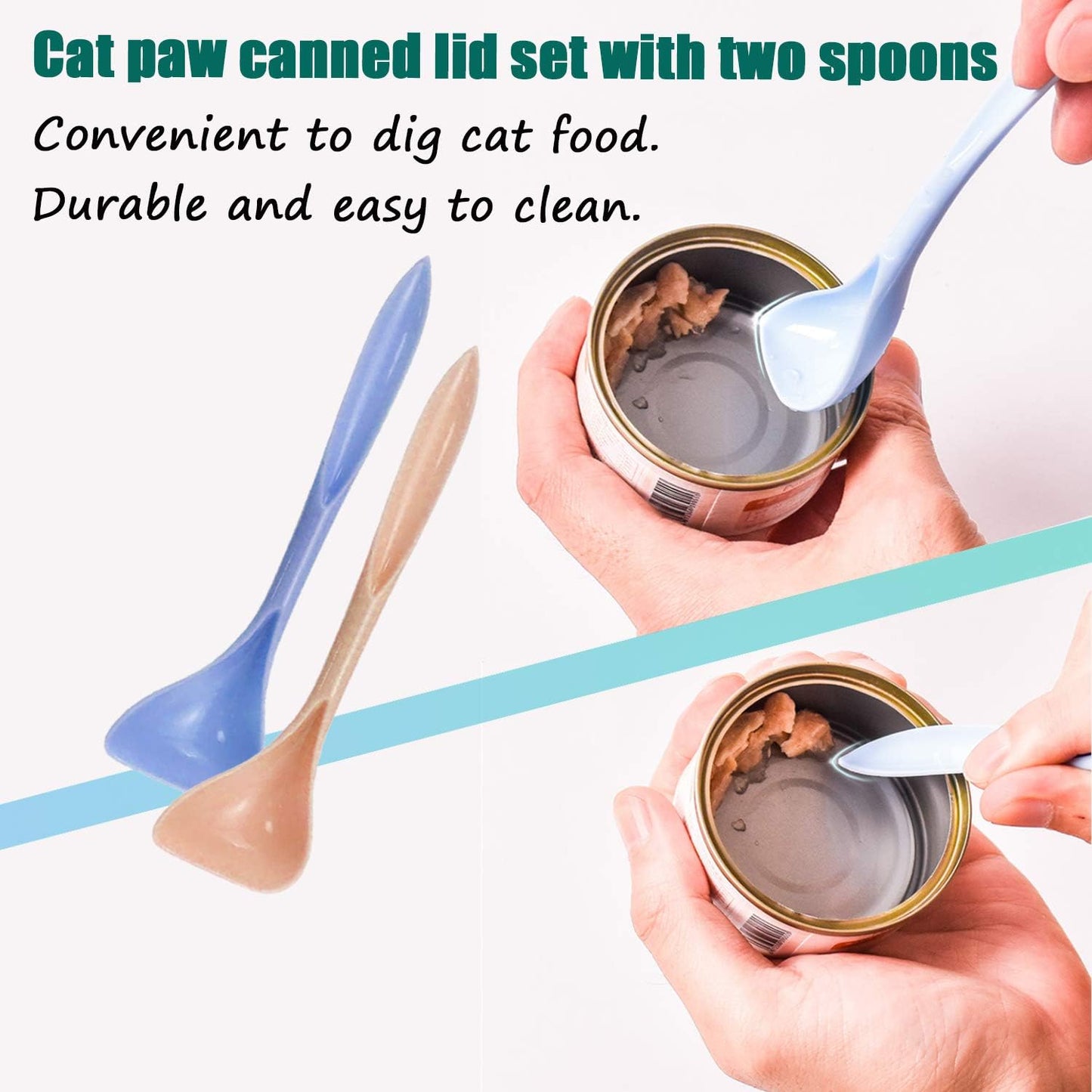 3 Pieces Can Lids Pet Food Can Cover Set with 2 Spoons, Universal Silicone Cat Food Can Lid,1 Fit 3 Standard Size Cat Food Lids for Dog Food, Dishwasher Safe(Blue, Pink, and Orange)