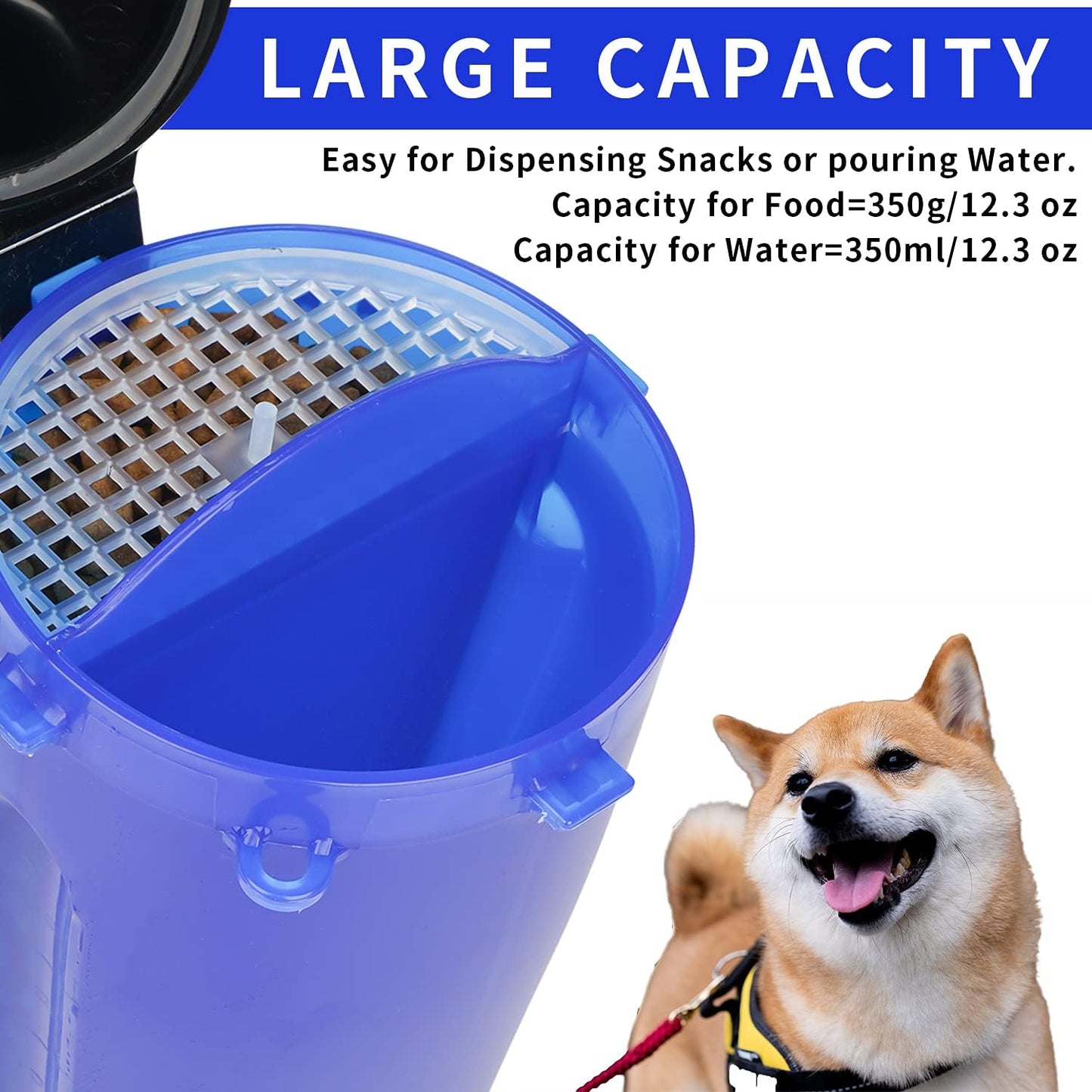Dog Portable Bottle with Collapsible Bowls 2-In-1 Dog Water Dispenser and Food Container with 2 Bowls for Pets Walking and Traveling (2-In-1, Blue)