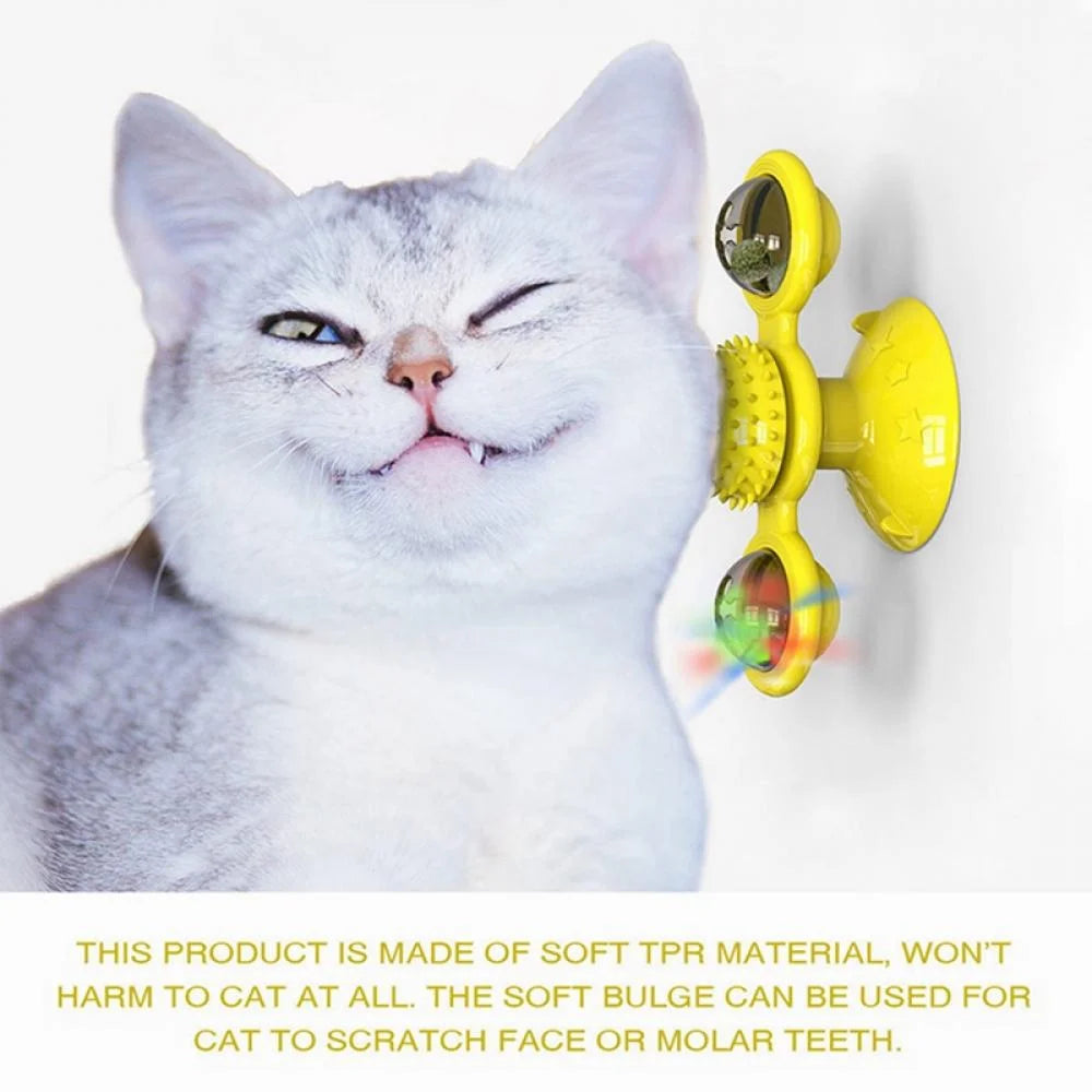 Windmill Cat Toy with Led Ball and Catnip Ball, Turntable Teasing Pet Toy, Funny Interactive Kitten Windmill Ball,Perfect for Massage,Scratching Tickle, Grinding the Teeth