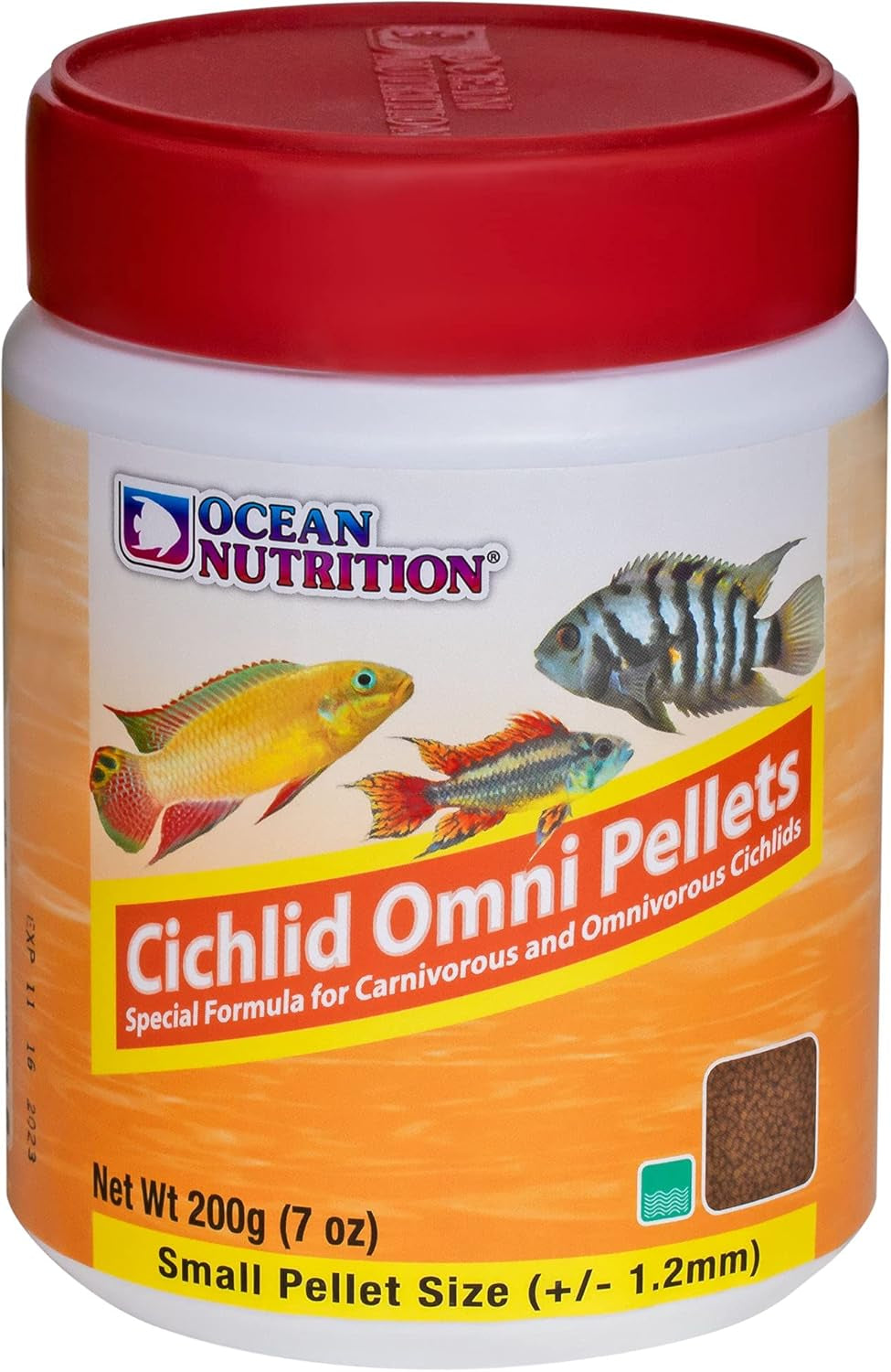 Fish Food Cichlid Pellets, High Protein (41%) Soft Moist Sinking Pellets for Omnivorous Predatory Cichlids - Enhances Color & Growth, 7 Oz (200 G), Small Pellet