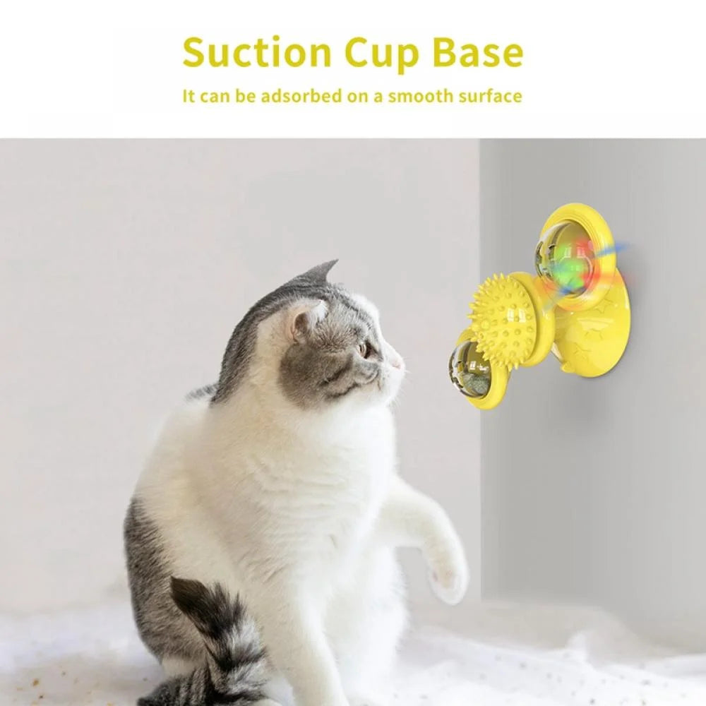 Windmill Cat Toy with Led Ball and Catnip Ball, Turntable Teasing Pet Toy, Funny Interactive Kitten Windmill Ball,Perfect for Massage,Scratching Tickle, Grinding the Teeth
