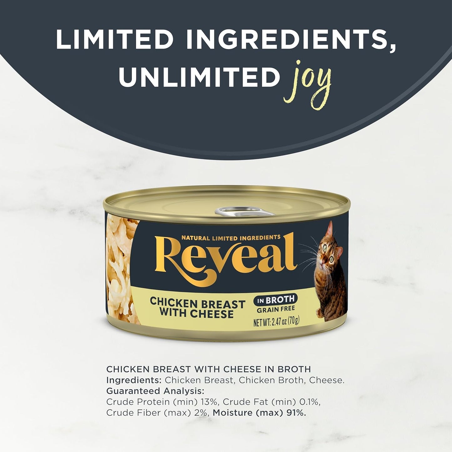 Natural Wet Cat Food, 24 Count, Grain Free, Limited Ingredient Canned Food for Cats, Chicken Breast with Cheese in Broth, 2.47 Oz Cans
