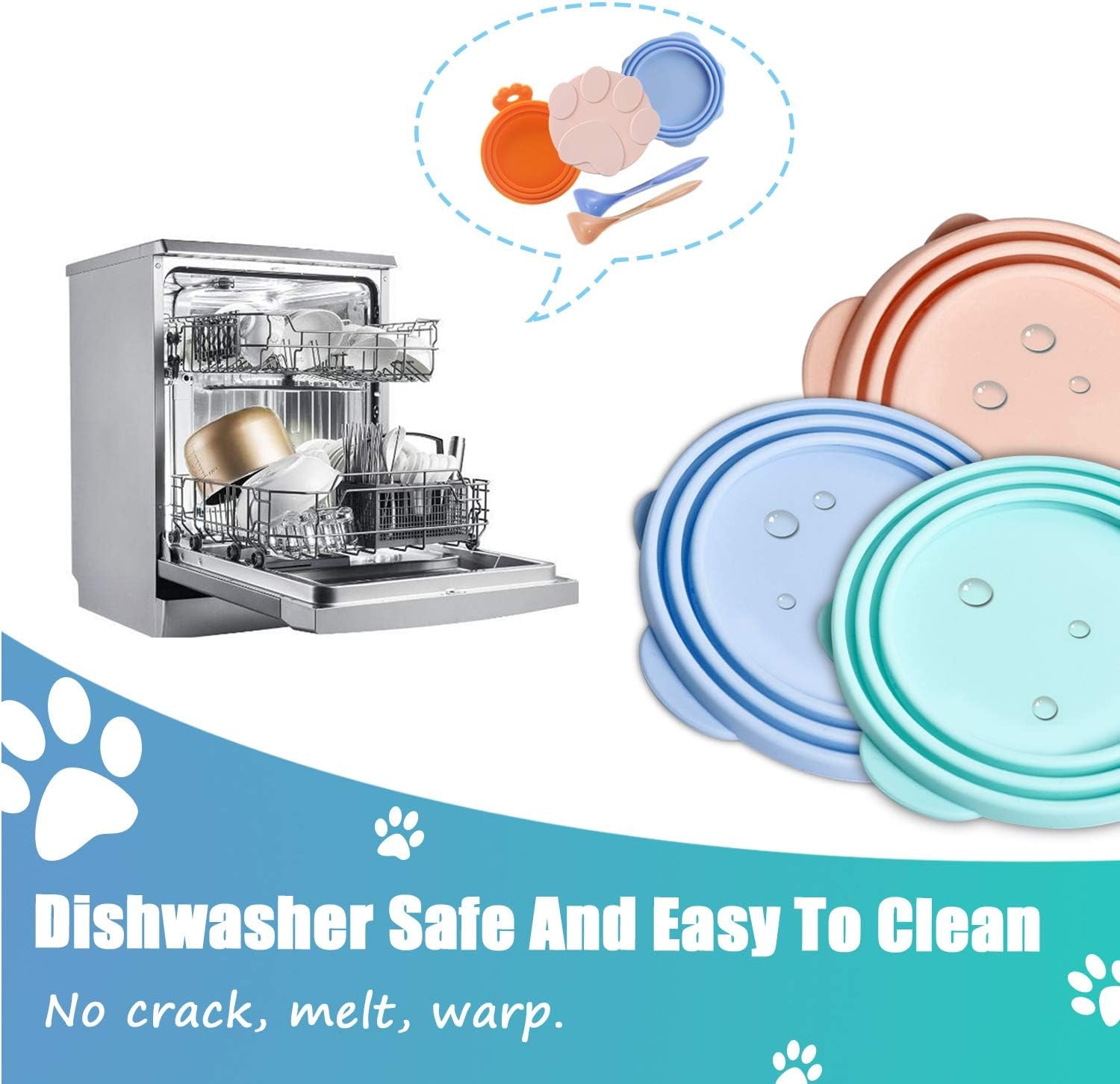 3 Pieces Can Lids Pet Food Can Cover Set with 2 Spoons, Universal Silicone Cat Food Can Lid,1 Fit 3 Standard Size Cat Food Lids for Dog Food, Dishwasher Safe(Blue, Pink, and Orange)