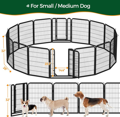 Dog Playpen Outdoor, 32 Inch 16 Panels Dog Pen Indoor Heavy Duty Puppy Exercise Pen Metal Pet Fence for RV Camping/Yard/Garden