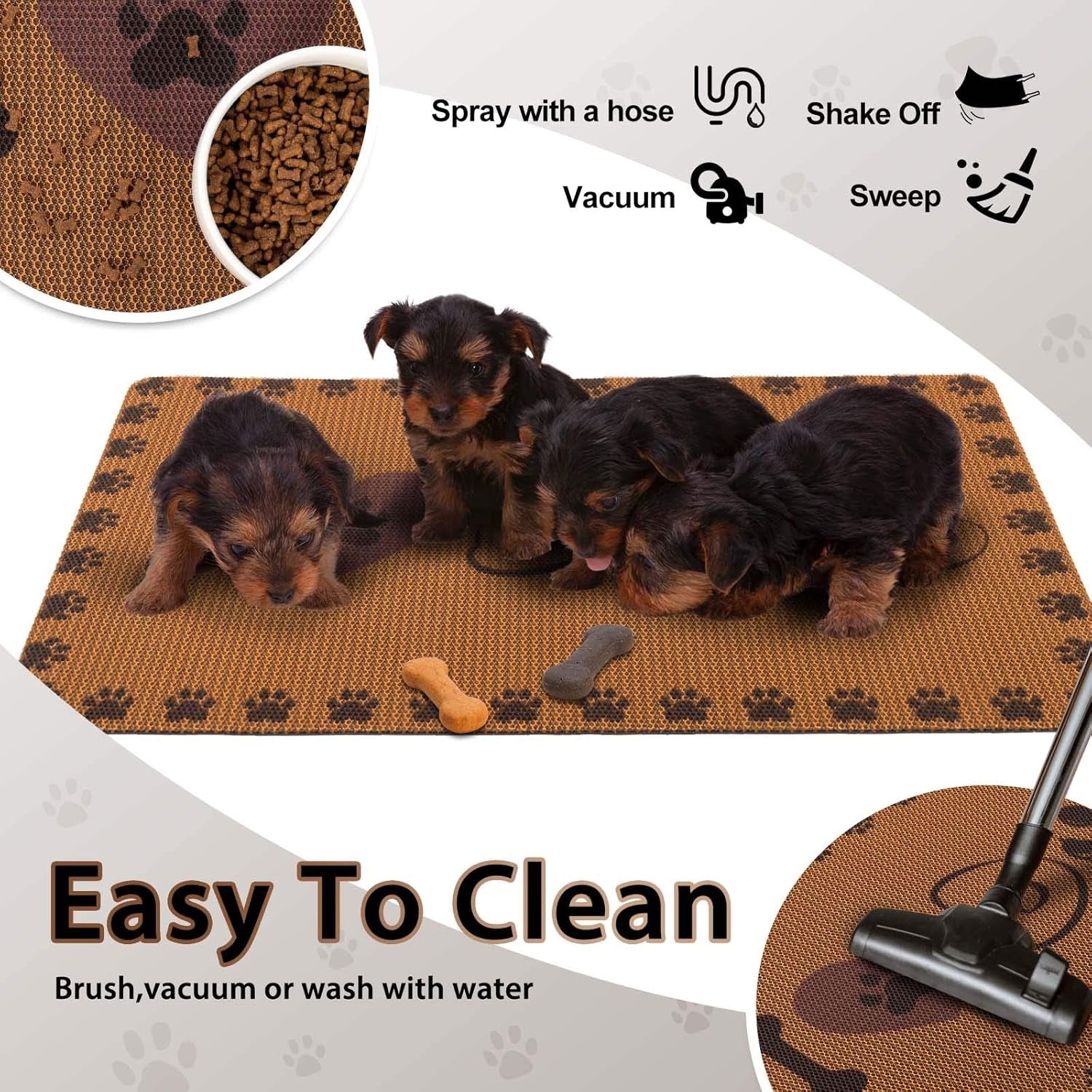 Dog and Cat Food Mat Washable Dog Mat for Food and Water Non Slip Pet Food Bowl Mat, I Love Dog, 18"X30", Coffee