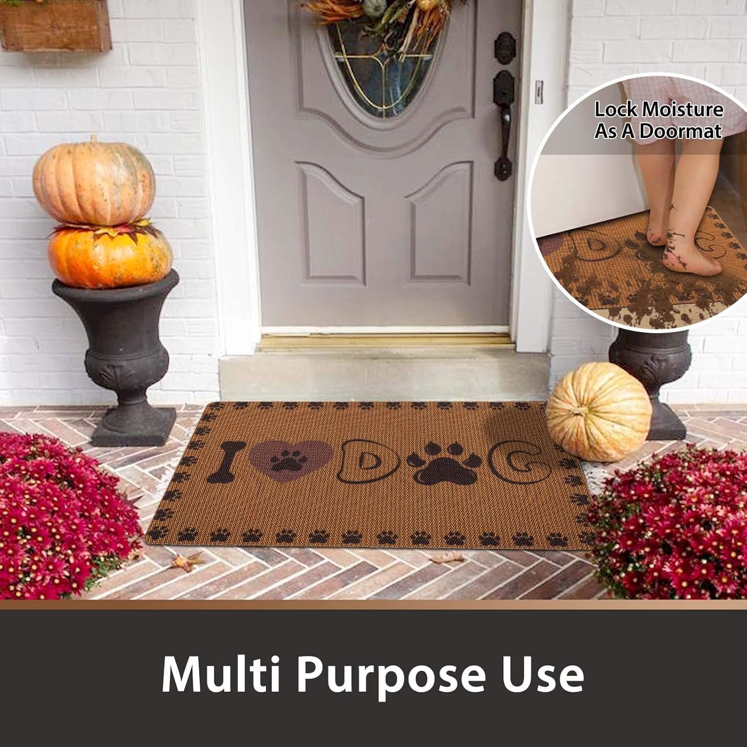 Dog and Cat Food Mat Washable Dog Mat for Food and Water Non Slip Pet Food Bowl Mat, I Love Dog, 18"X30", Coffee