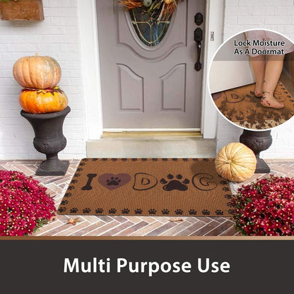 Dog and Cat Food Mat Washable Dog Mat for Food and Water Non Slip Pet Food Bowl Mat, I Love Dog, 18"X30", Coffee