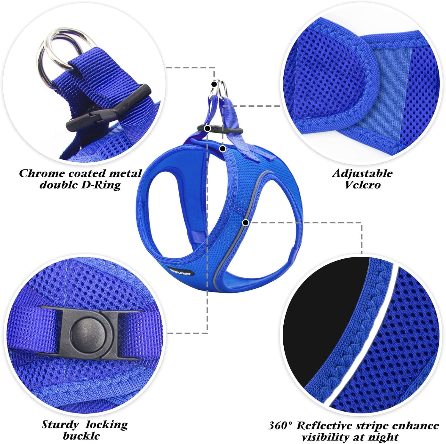 Dog Harness for Small Dogs No Pull Reflective Soft Mesh Dog Vest Step in Harness All Weather Comfort Small Dog Harnesses Royal Blue XS: 15"-17"
