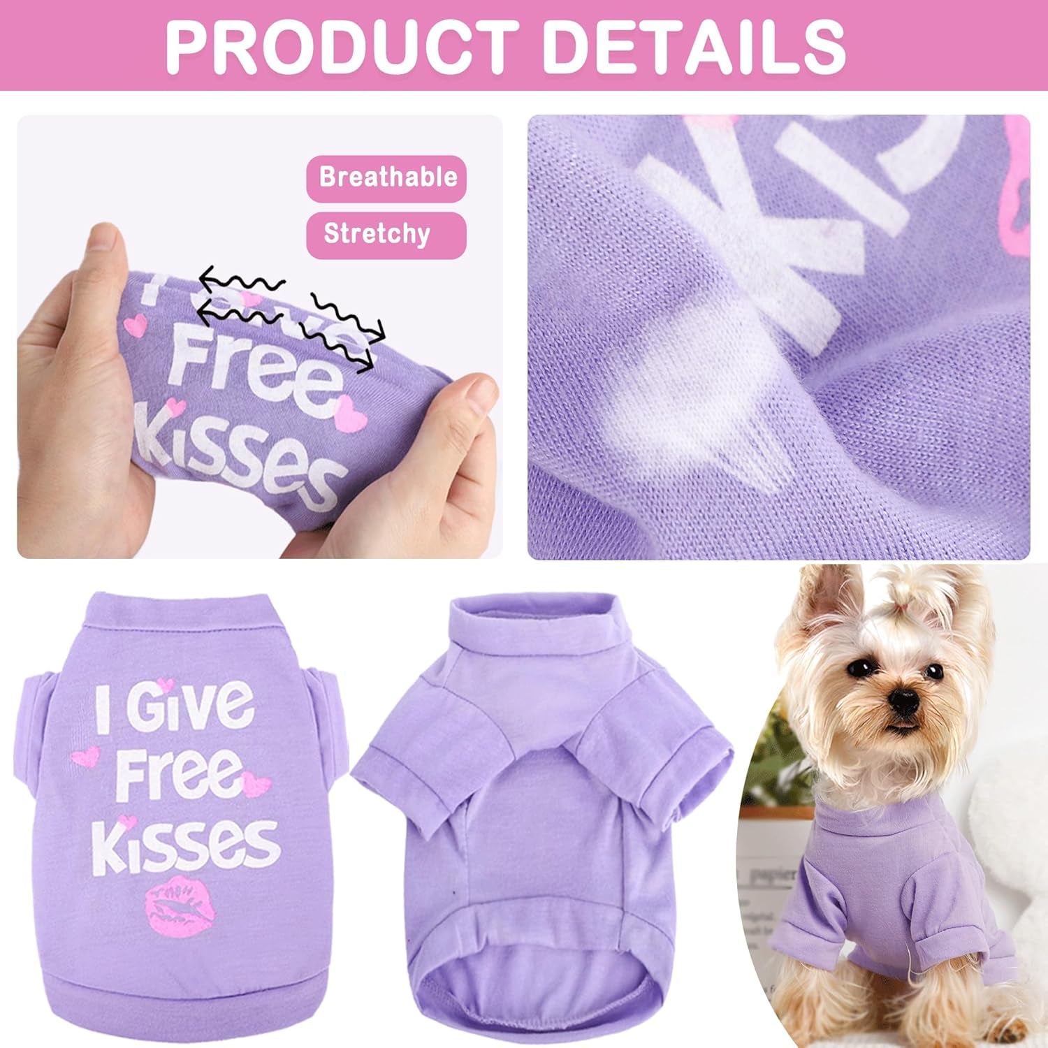 Dog Clothes for Small Dogs Girl, 4 Pack Yorkie Female Tshirt Pet Chihuahua Teacup Fall, Summer Cute Princess Puppy Outfit Apparel Shirt Girl