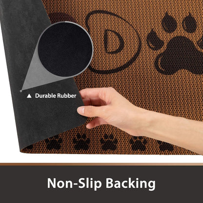 Dog and Cat Food Mat Washable Dog Mat for Food and Water Non Slip Pet Food Bowl Mat, I Love Dog, 18"X30", Coffee
