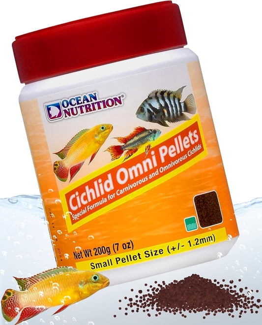 Fish Food Cichlid Pellets, High Protein (41%) Soft Moist Sinking Pellets for Omnivorous Predatory Cichlids - Enhances Color & Growth, 7 Oz (200 G), Small Pellet