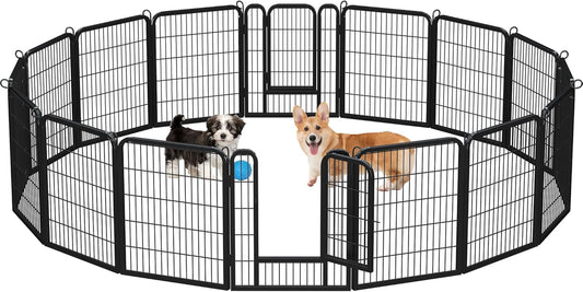 Dog Playpen Outdoor, 32 Inch 16 Panels Dog Pen Indoor Heavy Duty Puppy Exercise Pen Metal Pet Fence for RV Camping/Yard/Garden