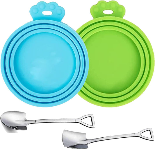 Pet Food Can Cover Silicone Can Lids for Dog and Cat Food, Pet Food Lids, Lids for Cans of Pet Food, Universal Size One Fit 3 Standard Size Food Cans (Light Blue+Green)