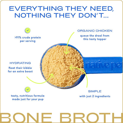 Bone Broth for Dogs and Cats - Chicken Bone Broth Powder Dog Food Toppers for Picky Eaters - Provides Extra Nutrition for Joint Strength, Immune Support & Heart Health - 96 Scoops