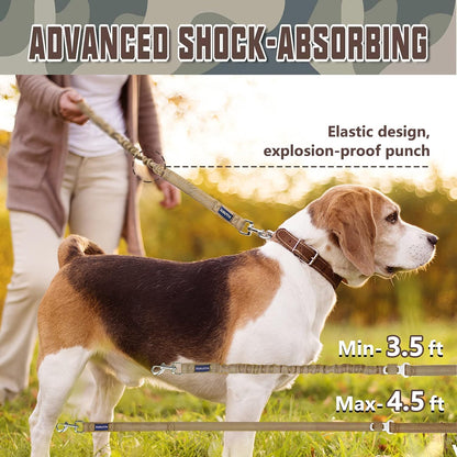Heavy Duty Bungee Dog Leash for Large Breed Dogs, No Pull for Shock Absorption with Car Seat Belt, 2 Padded Handles 4.5Foot 6Foot Training Dog Leash Army Yellow