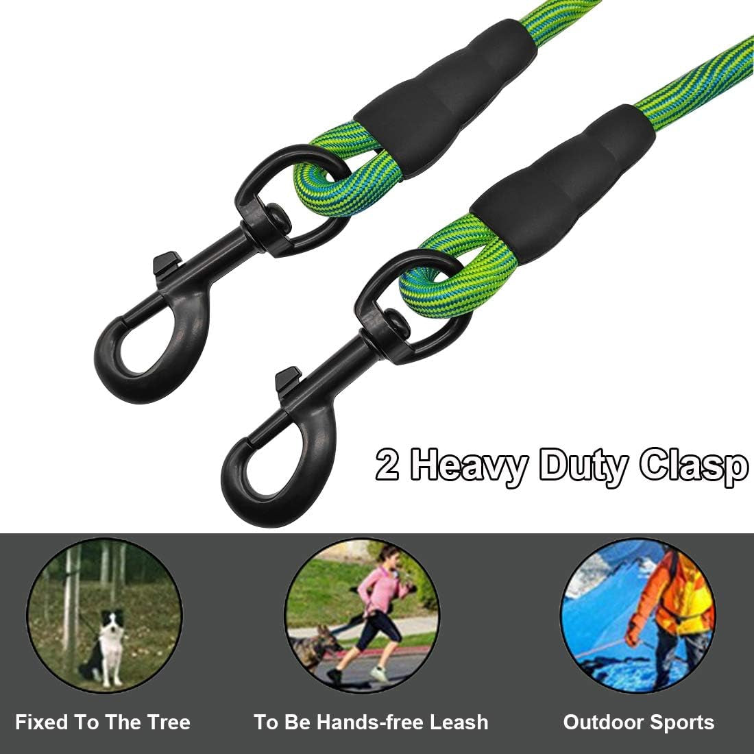 8Ft 12Ft 20Ft 30Ft 50Ft 75Ft Dog Tie Out Long Tether Rope Leash, Outdoor Yard Leash, Large Medium Small Dogs Training, Playing, Camping, Backyard (Green, 50 Foot)