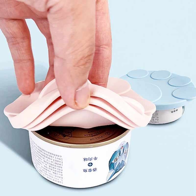 Cute Cat Paw Can Storage Cover Reusable Pet Food Cover Can Lid 2-In-1 Fresh-Keeping Food Cover Spoon Tin Cans Food Accessories