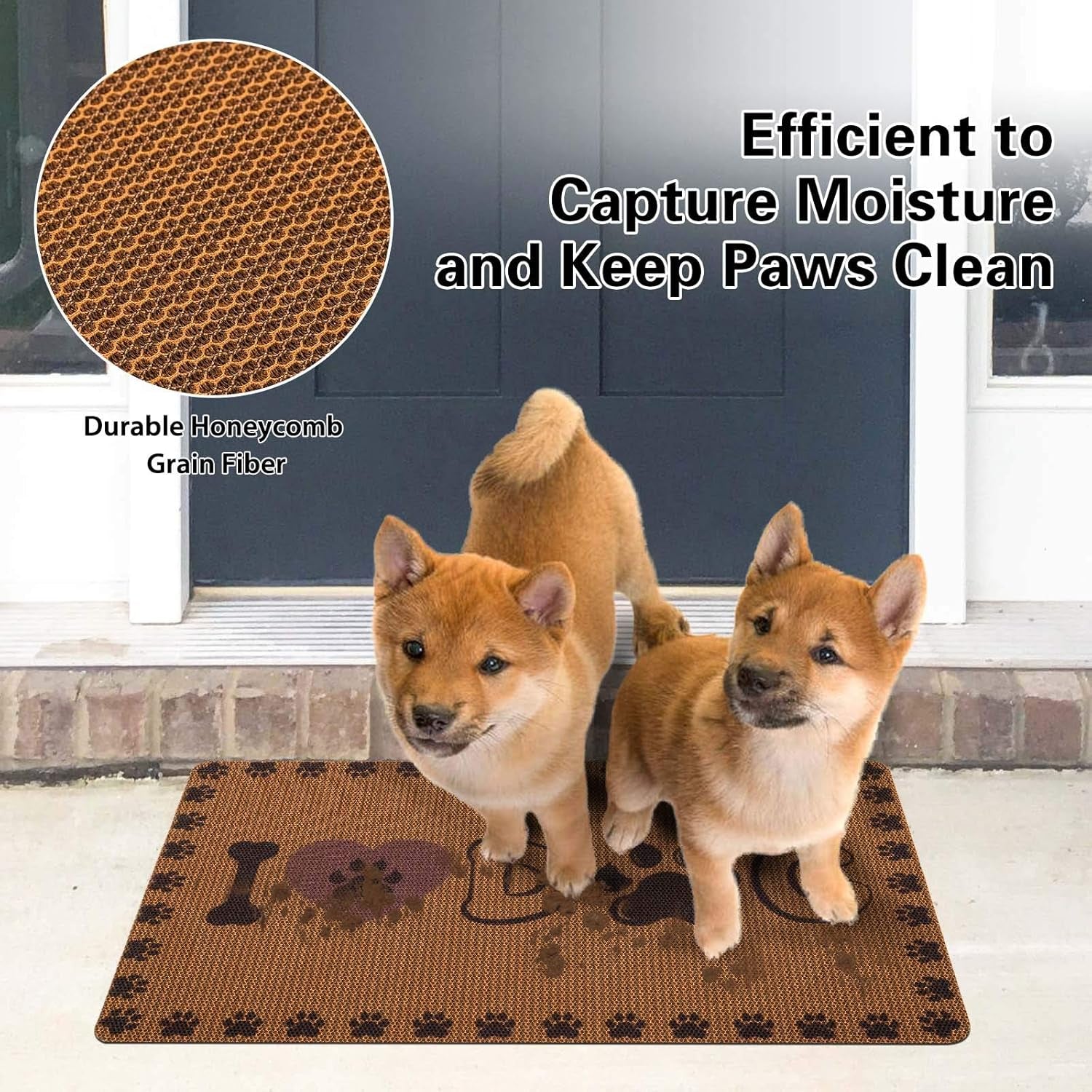 Dog and Cat Food Mat Washable Dog Mat for Food and Water Non Slip Pet Food Bowl Mat, I Love Dog, 18"X30", Coffee