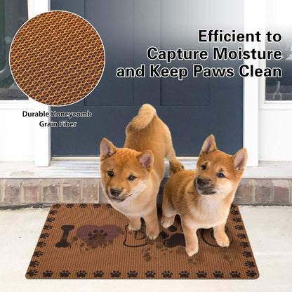 Dog and Cat Food Mat Washable Dog Mat for Food and Water Non Slip Pet Food Bowl Mat, I Love Dog, 18"X30", Coffee
