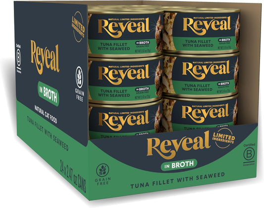 Natural Wet Cat Food, 24 Count, Grain Free, Limited Ingredient Canned Food for Cats, Tuna with Seaweed in Broth, 2.47 Oz Cans